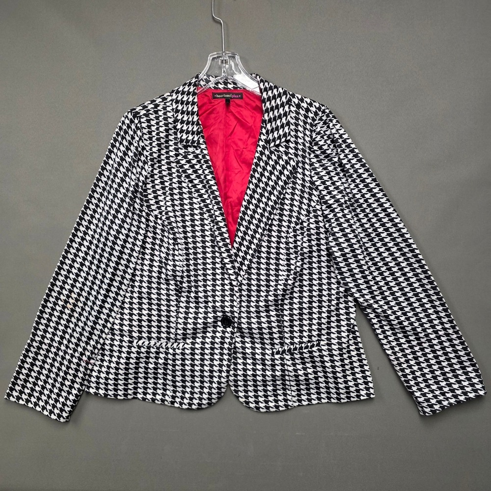 Heartsoul Plus Blazer Women's Houndstooth One Button Stretch Black White 3X